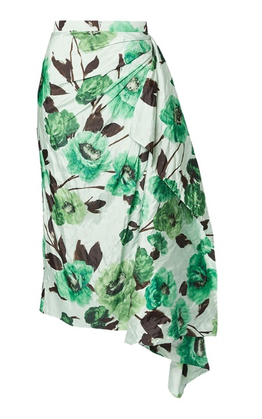 Floral-Printed Satin Midi Skirt