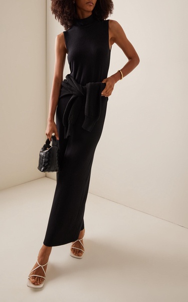 Lauren Sleeveless Jersey Turtleneck Maxi Dress