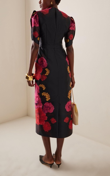 Floral-Printed Satin Midi Dress