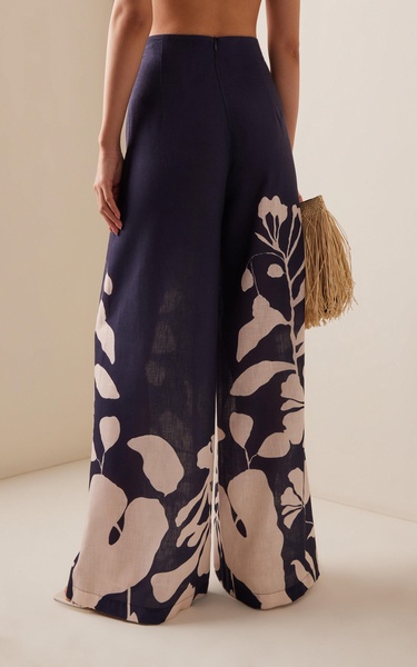 Preferida Botanical Linen-Blend Wide-Leg Pants