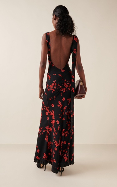 Gathered Open Back Stretch-Crepe Maxi Dress