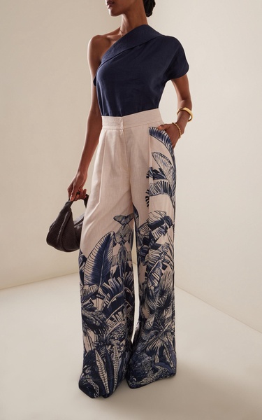 Exclusive Puerto Island-Print Linen Pants