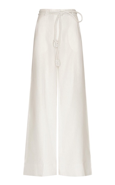 Frente Al Sol Pleated Linen Wide-Leg Pants