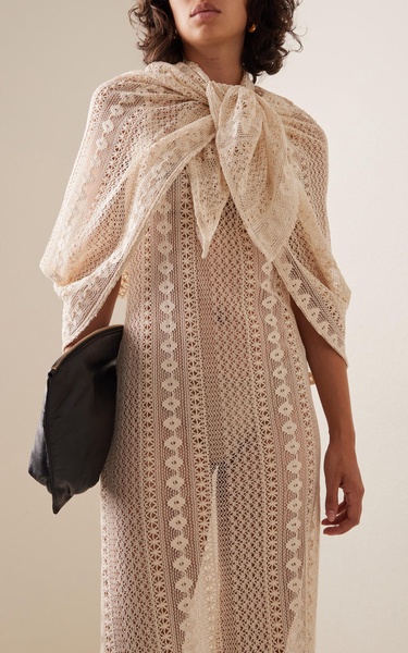 Scarf-Detailed Cotton Crochet Maxi Dress