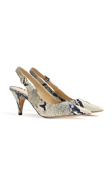 River Python-Effect Leather Slingback Pumps