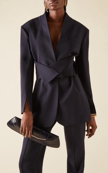 Belted Wool-Blend Suiting Blazer