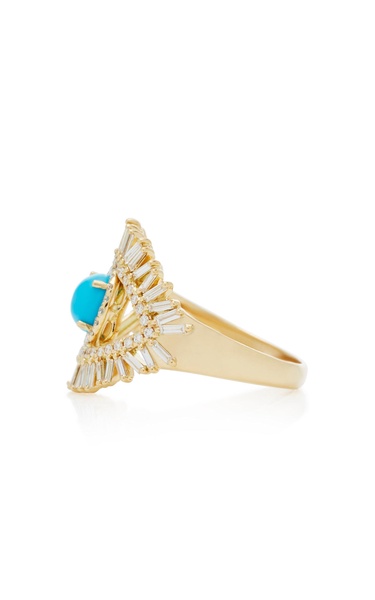 18K Yellow Gold, White Diamond and Turquoise Evil Eye Ring