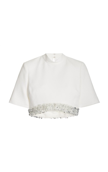 jalen embellished crepe crop top in white