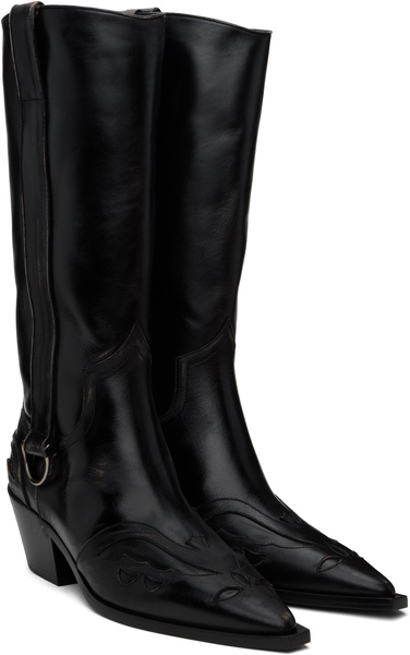 Black Painted Cowboy Tall Boots