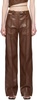 Brown Straight-Leg Faux-Leather Trousers