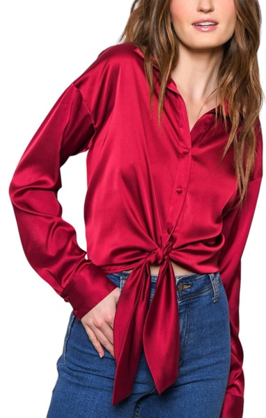 robbie tie waist top in burgandy