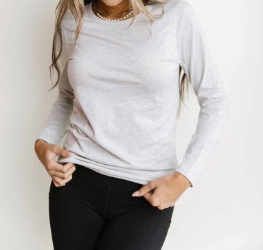 lulu long sleeve crew neck top in heather grey