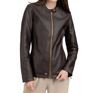 café faux-leather racer jacket in brown