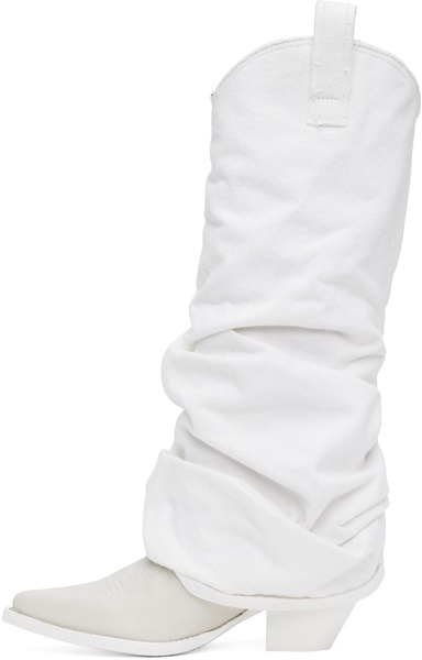 White Mid Cowboy Denim Sleeve Boots