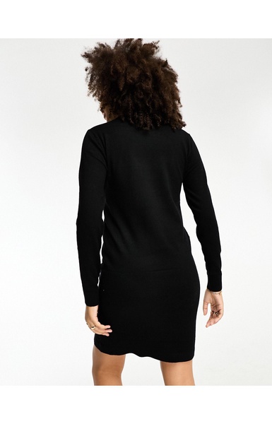 Object knitted high neck sweater mini dress in black