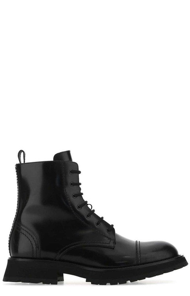 Alexander Mcqueen Man Black Leather Ankle Boots