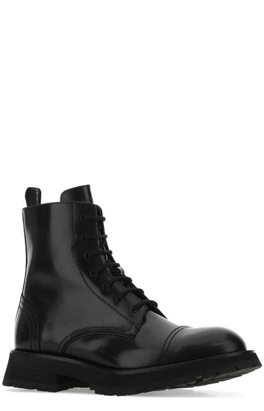 Alexander Mcqueen Man Black Leather Ankle Boots