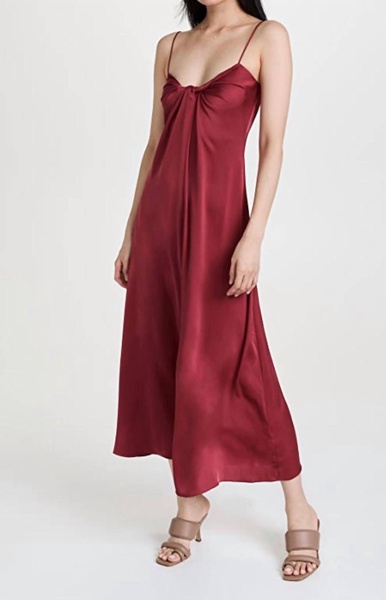 berry twist front slip dress