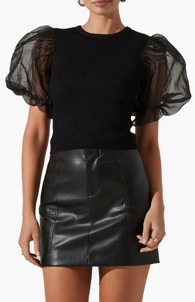 avery organza puff sleeve top in black