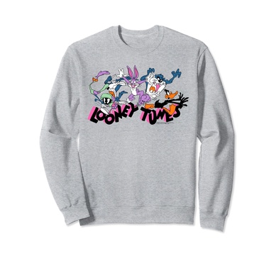 Amazon Essentials Looney Tunes Pink Logo with Running Characters Sweatshirt