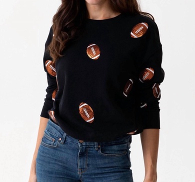 sequin football sweatshirt in black