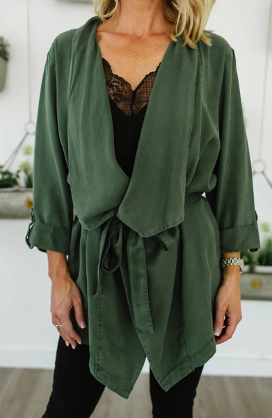 on the go belted jacket in olive