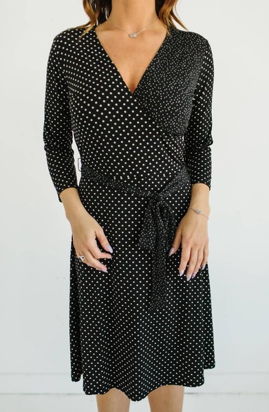 classic dot wrap dress in black