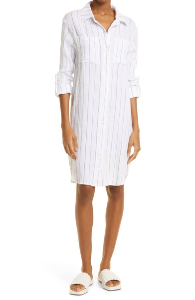 pinstripe gauze shirtdress in white