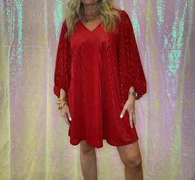 velvet balloon sleeve mini dress in red