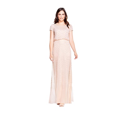 Adrianna Papell Women's Short Sleeve Blouson Beaded Gown