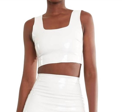 faux patent leather crop top in white