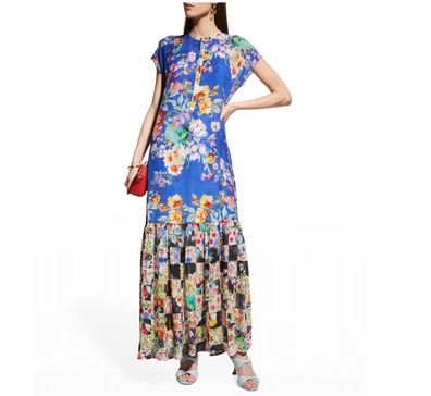 sky flower alba flounce ruffled maxi slip dress in multi