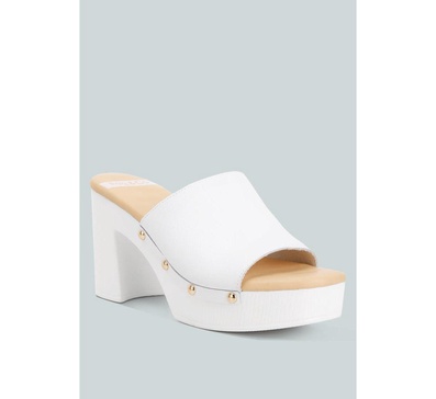 Drew Recycled Leather Block Heel Clogs In White