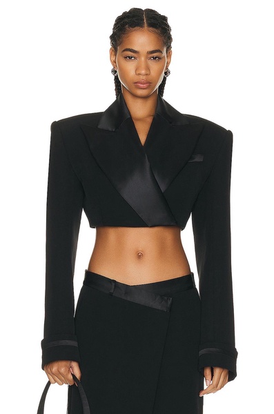 Clare Cropped Satin Combo Blazer