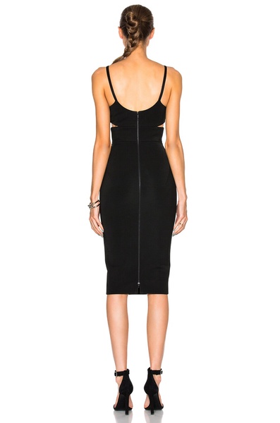 Wool Gabardine Rib Cut Out Fitted Dress