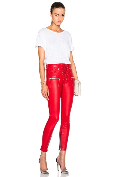 Lace Front Leather Skinny Pants