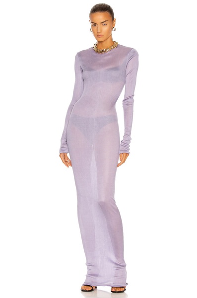 Ribbed Silk Long Sleeve Tubular Dress