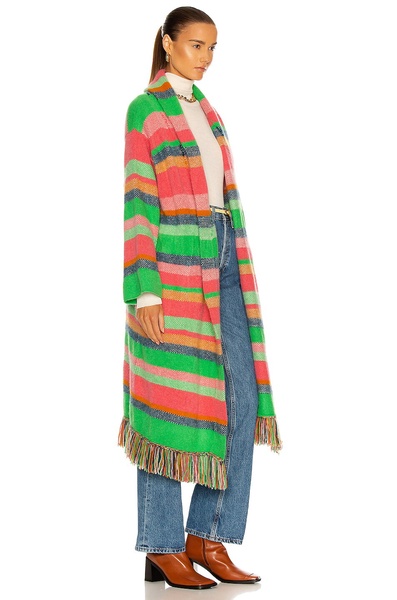 Cashmere Pace Stripe Fringe Coat