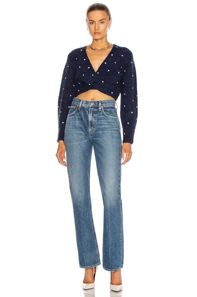 Diamante Front Twist Cropped Sweater