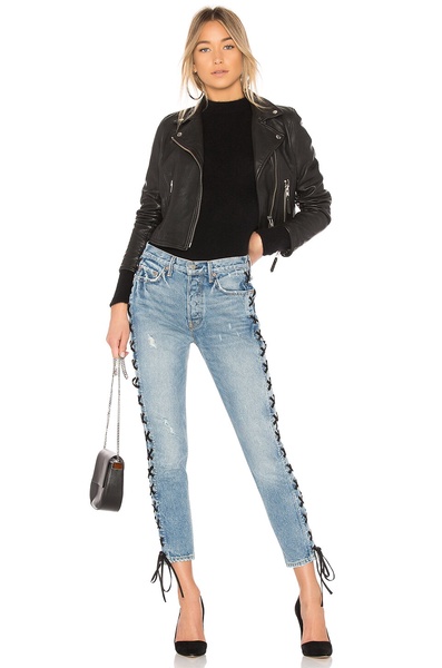 KAROLINA strappy high-waisted straight-leg jeans