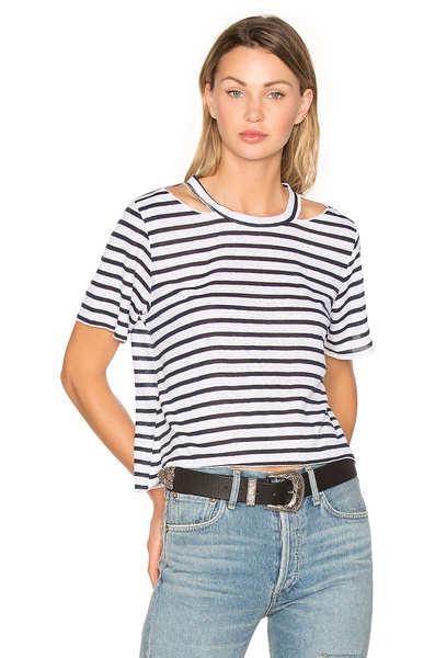 Striped hollow short T-shirt