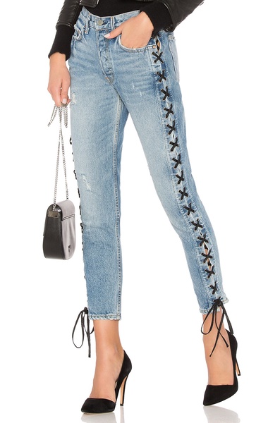 KAROLINA strappy high-waisted straight-leg jeans