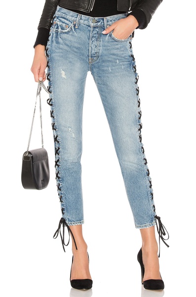 KAROLINA strappy high-waisted straight-leg jeans