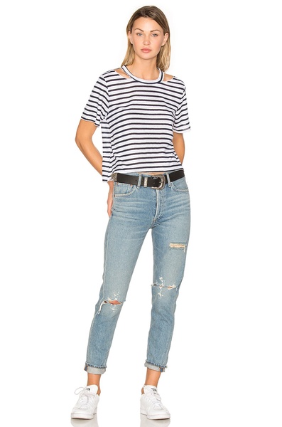 Striped hollow short T-shirt