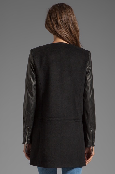 Florentine Wool Melton Chloe Leather Sleeve Coat