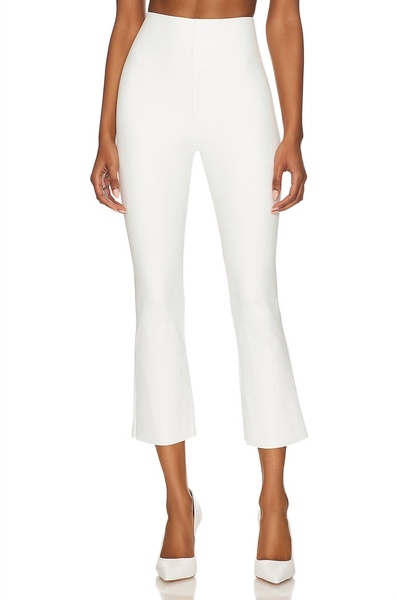 faux leather cropped flare pant in white