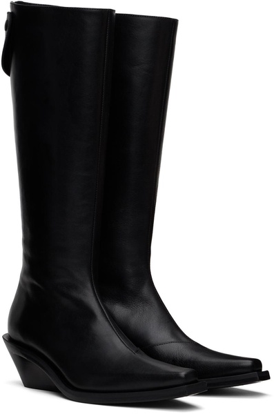 Black Auke Pointy Medium Heel Tall Boots