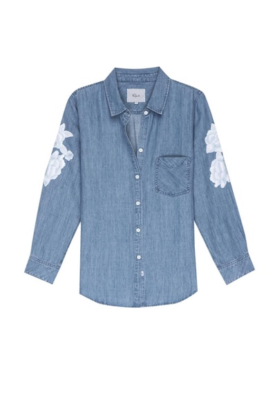 ingrid denim shirt with white floral patches in medium vintage