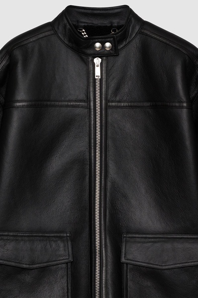 Henry Jacket - Black Leather With Shearling