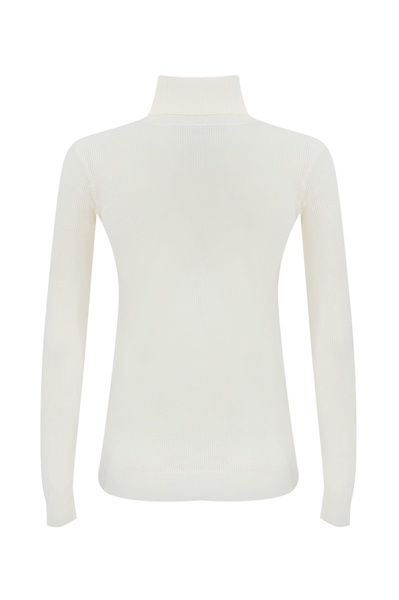 Turtleneck In Mesh Stitch Viscose Knit With Logo Inlay